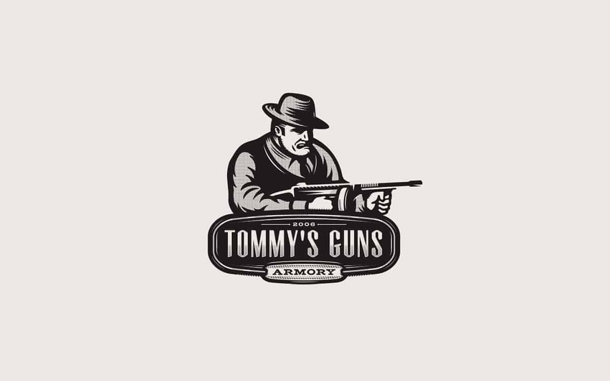 Tommy's Guns. The owner's name is Tommy. Client has a gun store/armory so he proposed to have a gangster with Tommy Gun in the logo and through that, his name of the gun store as "Tommy's Guns".