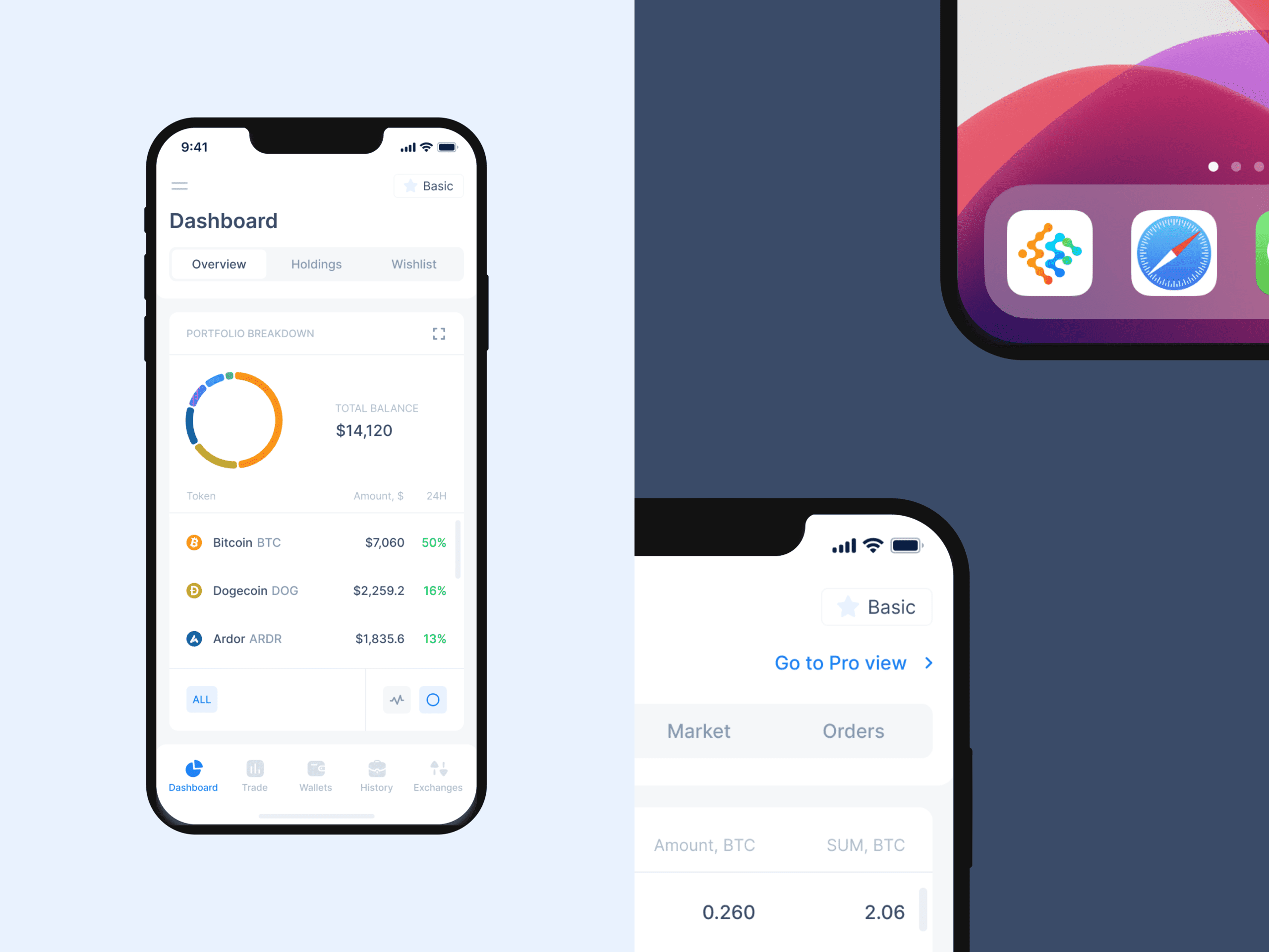 Mobile app design for crypto trading terminal