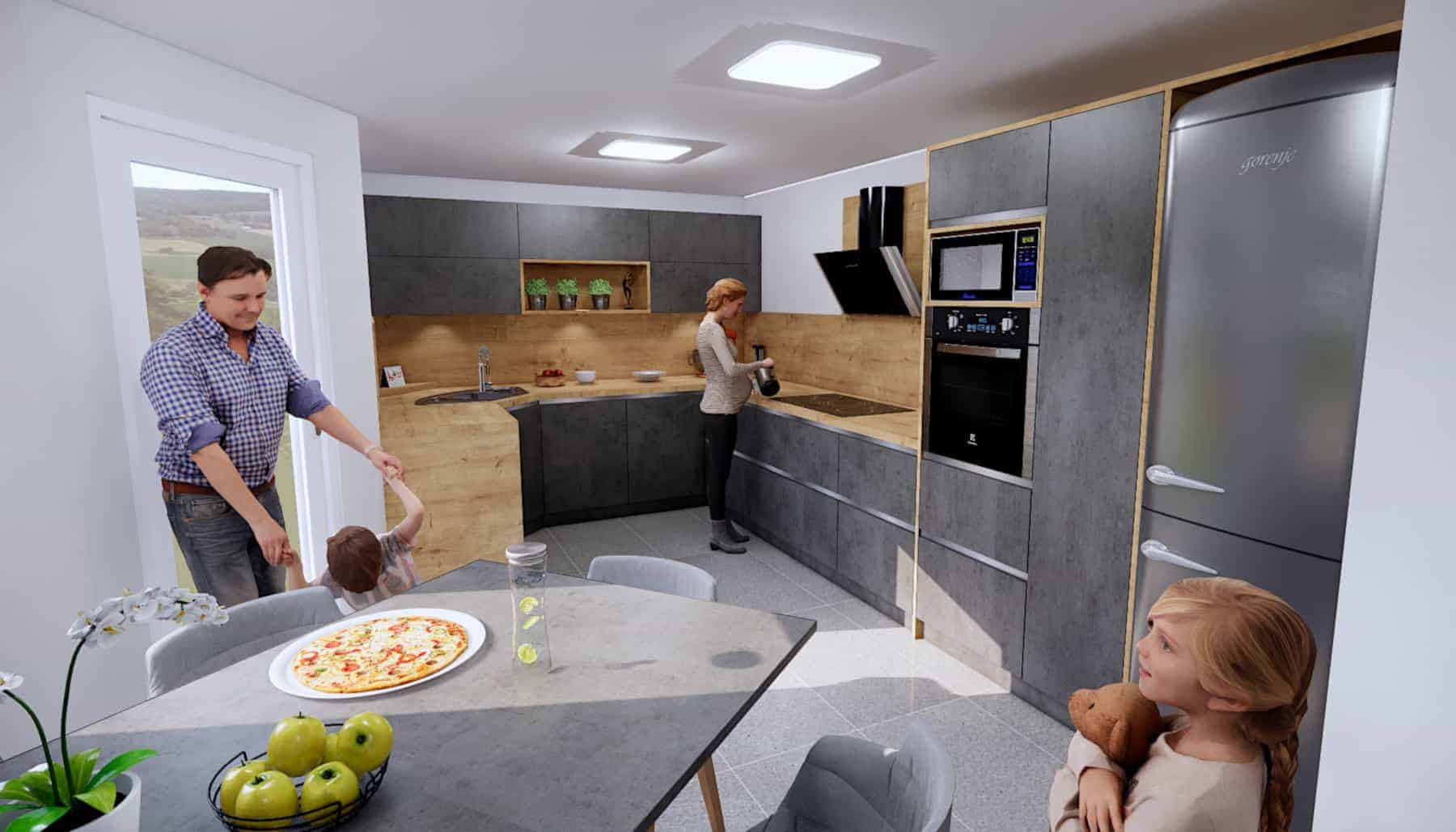 modern design kitchen and bathroom/ concrete and oak wood decor