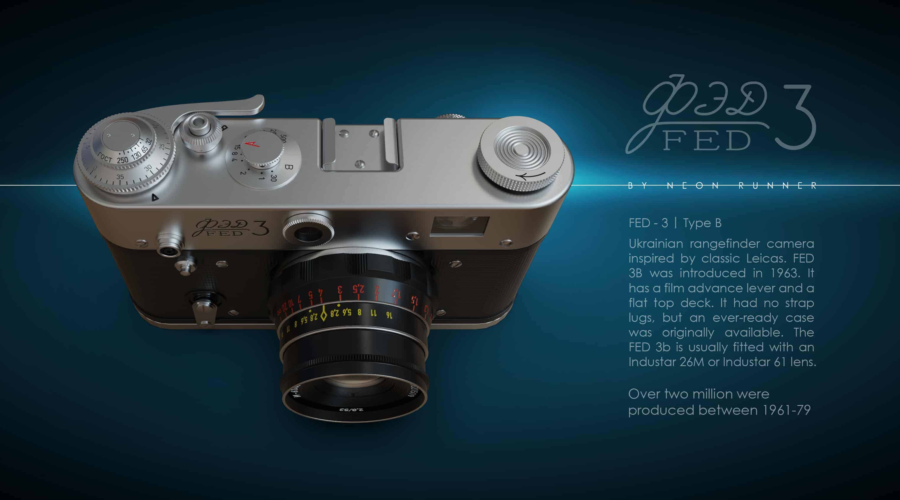 Soviet FED-3 Type B rangefinder photo camera with Industar