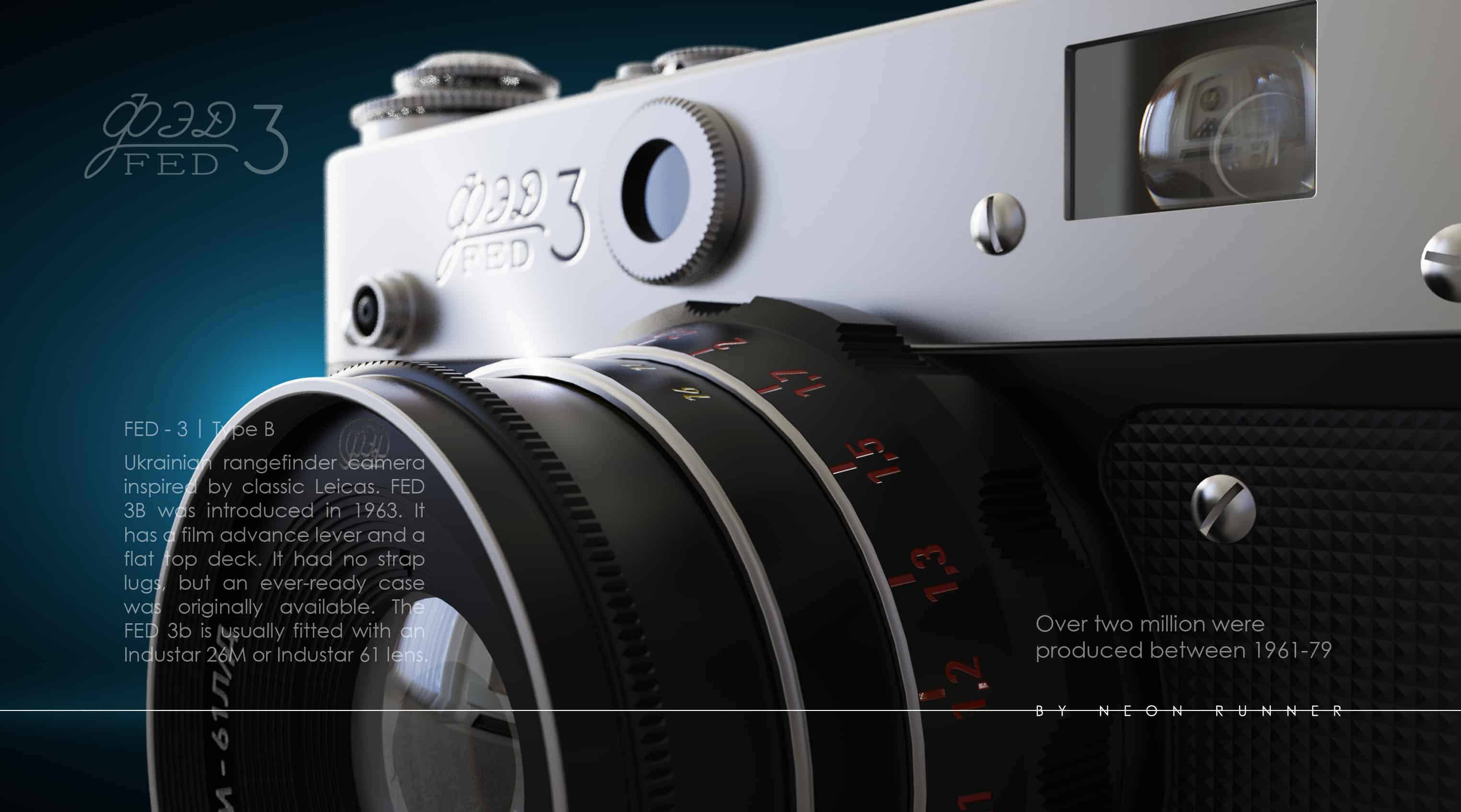 Soviet FED-3 Type B rangefinder photo camera with Industar