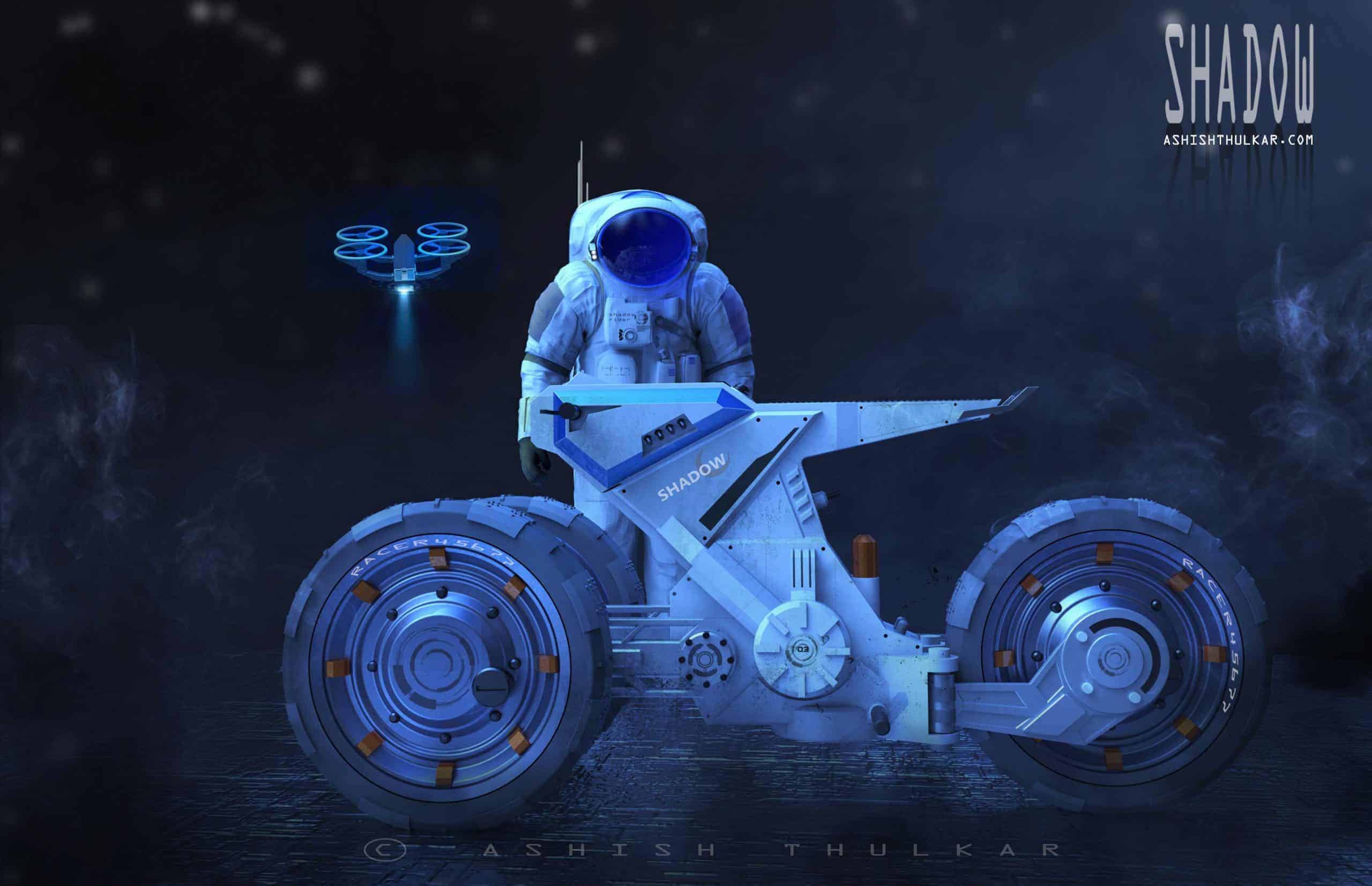 Shadow is a three wheel vehicle concept design for Lunar surface